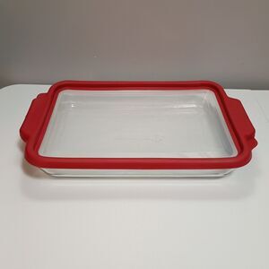 Anchor Hocking 3 Qt Glass Baking Dish w/ Red Lid 9.5x13.5 Made in USA
